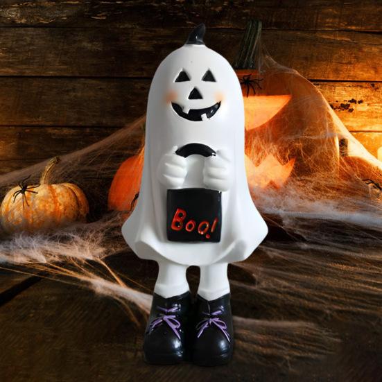 Figurka ducha Pryskyřice Kreslená Stojící Soška ducha Ručně malovaná Duch Stolní středový prvek pro Halloweenské dekorace Krbová římsa