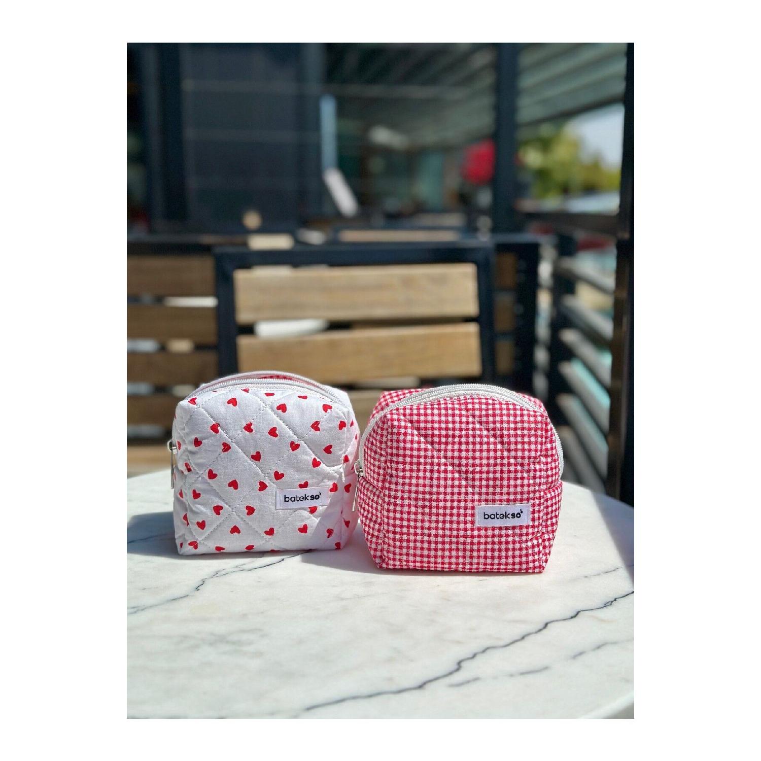 

2-piece Mini Red Heart And Red Square Pattern Makeup Bag - Small Size чистий