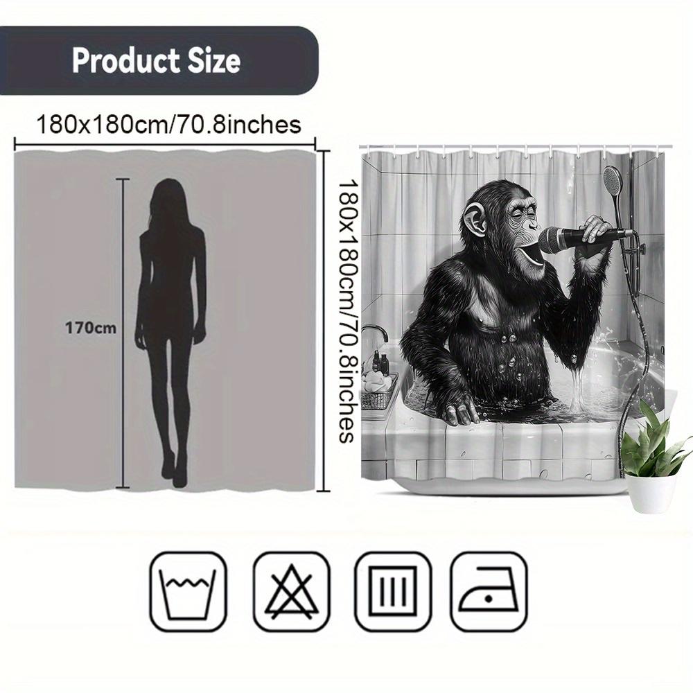 1Pc Funny Singing Chimpanzee Shower Curtain - Modern Fashion Polyester Bathroom Decor With 12 Hooks