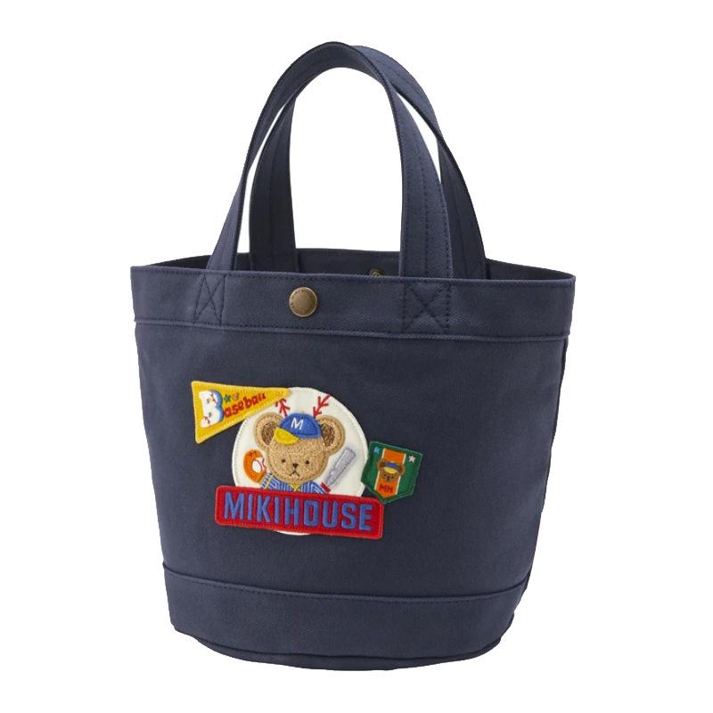 

In-Stock Mommy Bag: Japanese Cartoon Cute Baseball Bear Embroidered Bucket Handbag for Baby Stroller. темно-синий