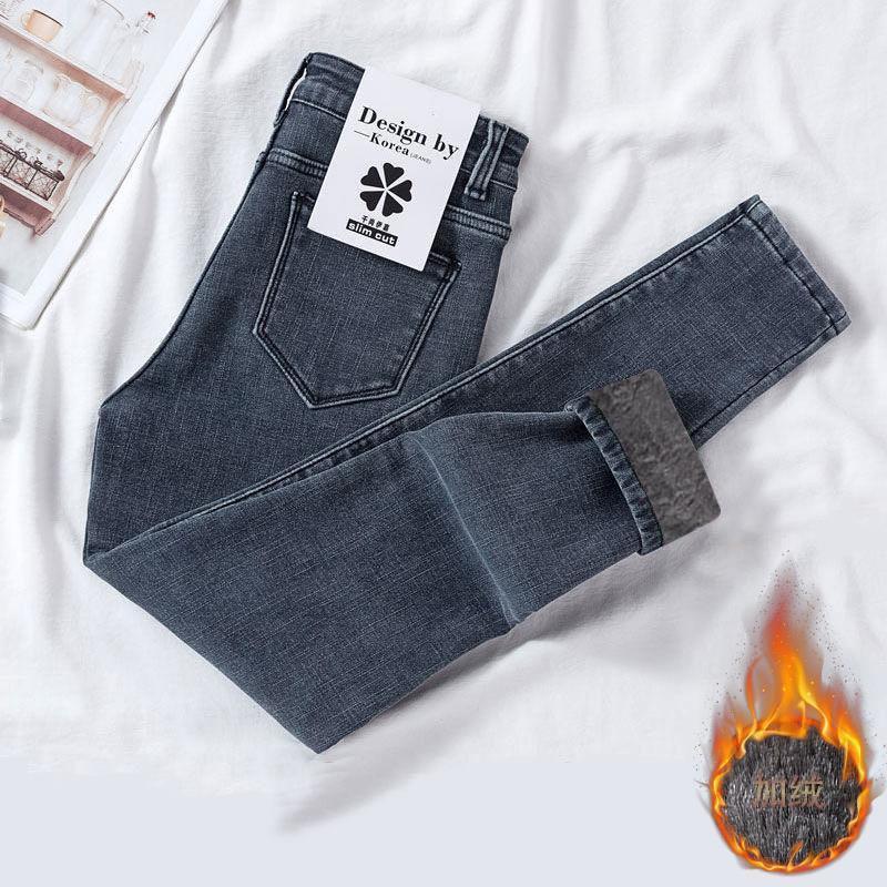 High-waisted jeans, velvet women's winter pants, thin outer wear, thickened trousers, children's tight elastic pencil pants