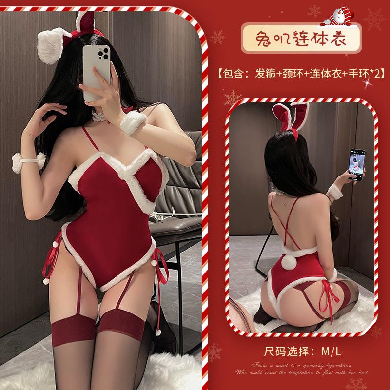 Lingerie Bunny Sexy Uniform Suit Seduction Open Passion Velvet Christmas Dress