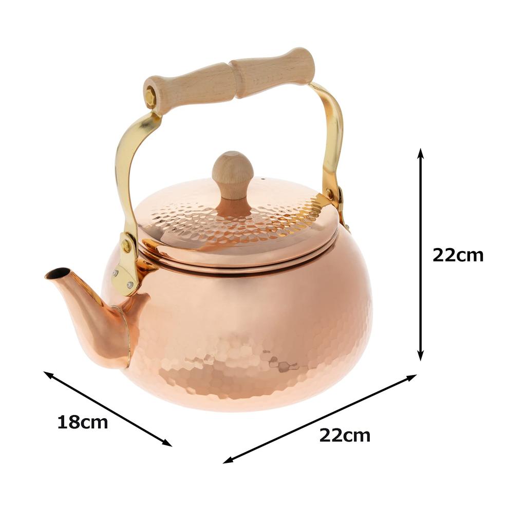 Nagao Pure Copper with Polishing Made in Japan Tsubame-Sanjo Kettle, 2.4L, Agent,