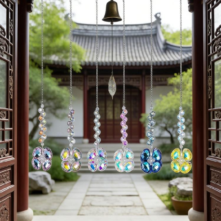 6 Piece Artistic Mineral 4 Leaf Shamrock Hangings White Mineral Wind Chime Upgrades for Attractive Spectrum Displays