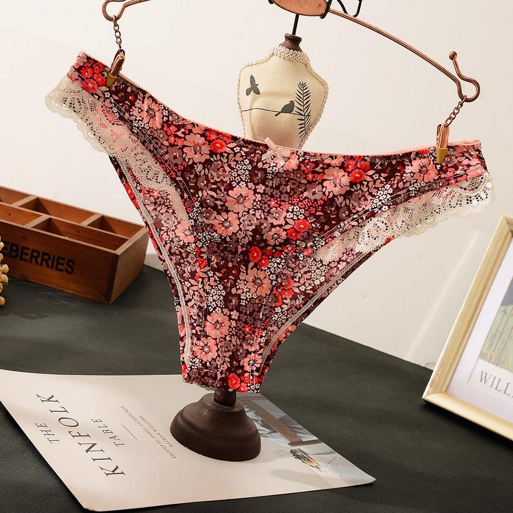 Diaochan Women's Silky Triangle Panties - Floral Lace, No Panty Lines