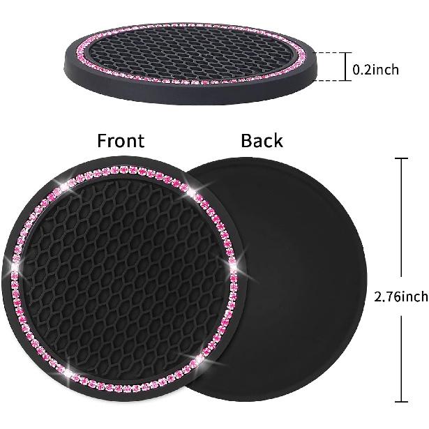 4 Pack Car Coasters, Universal Vehicle Bling Car Coaster, Cute Rhinestone Coaster for Cup Holders,Interior Accessories 2.75'' Silicone Anti Slip Car