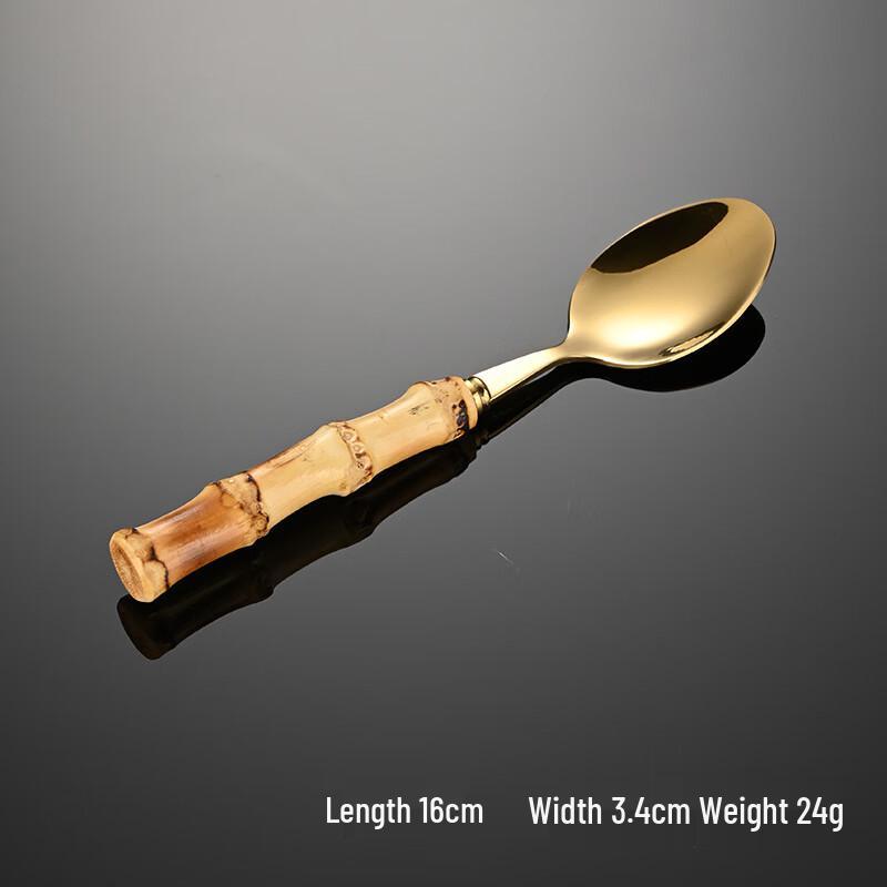 Qianxing Stainless Steel Golden Teaspoons with Bamboo Handles