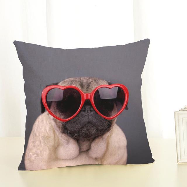 Niedlicher Mops-Hund-Druck-Kissenbezug, kreativer Mops-Baumwoll-Leinen-Kissenbezug, dekorativer Kissenbezug, Wohnaccessoires-Kissenbezug