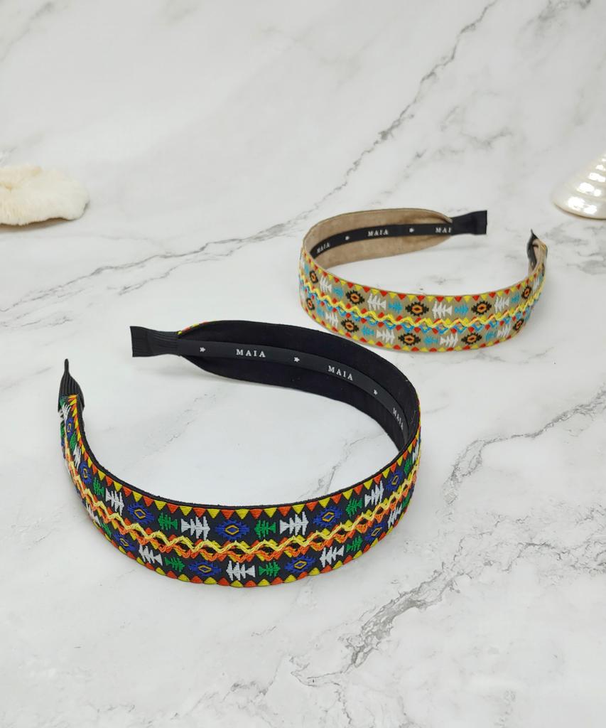 Maia Geometric Pattern Headband - Yellow