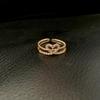 Japanese Elegant Hollow Heart Rhinestone Double Layer Adjustable Ring