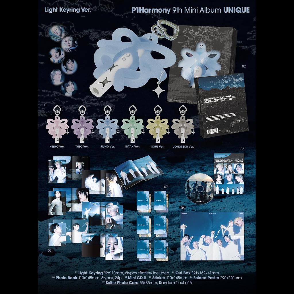 [Pre-order] P1Harmony [UNIQUE] 9th Mini Album (Light Keyring Ver.) + Free Gift