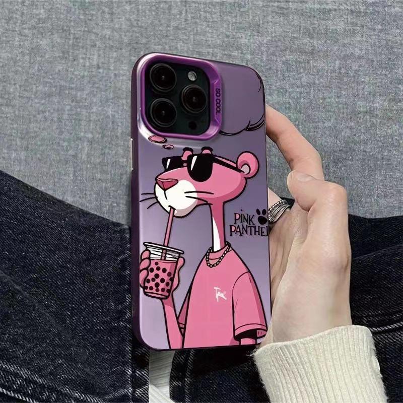 Pouzdro na iPhone s motivem Růžového pantera pro modely 12-16 Pro/Pro Max