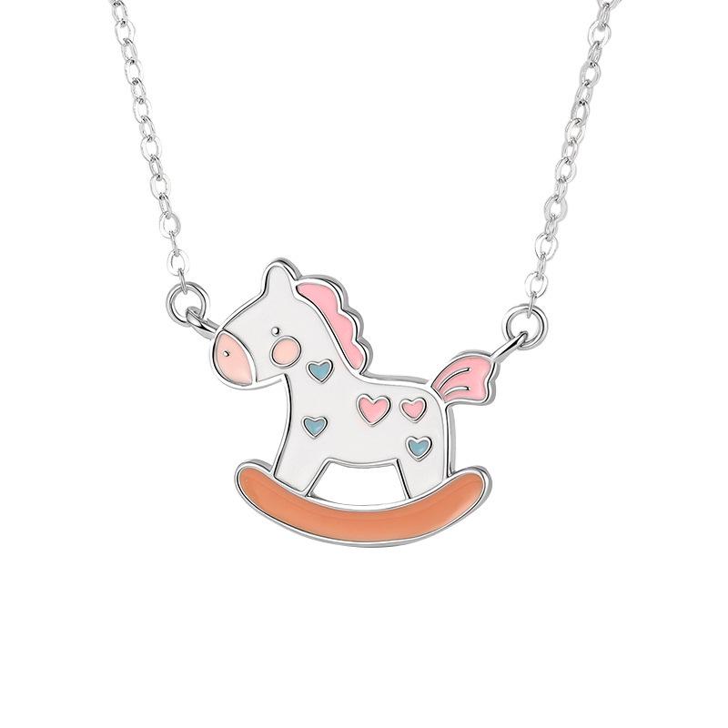 Sterling Silver Sweetheart Rocking Horse Zodiac Necklace - Luminous Gift Choker for Girls Sterling Silver