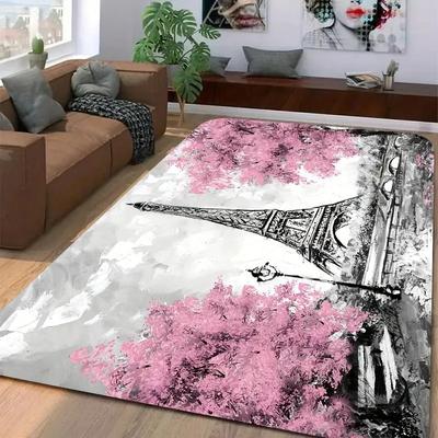 Eiffel Tower Paris Rug for Living Room Area Rug Watercolor Frech Style City of Love Couple Bedroom Doormat Women Non-Slip Carpet