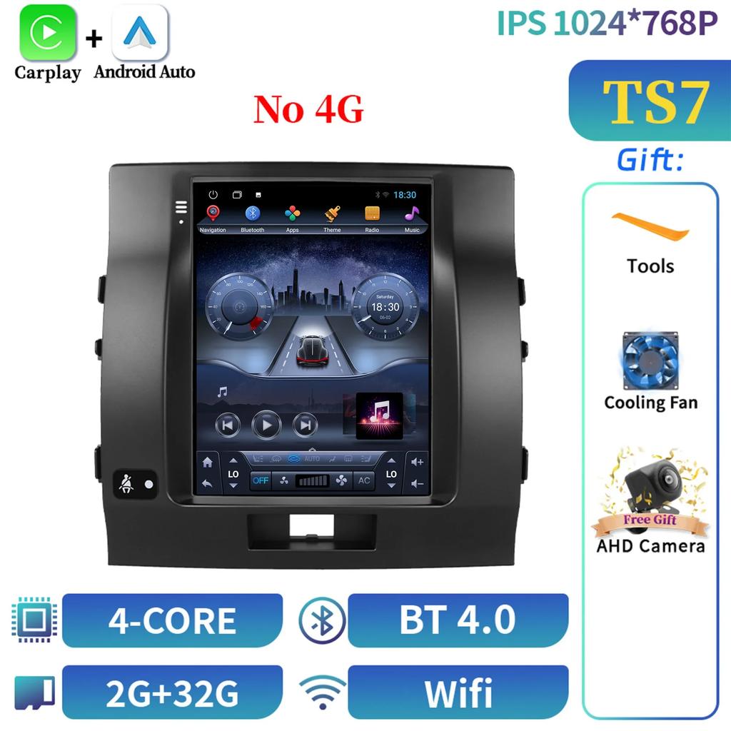 9.7inch Android 14 For Toyota Land Cruiser 2007-2015 Car Radio Multimedia Wireless Carplay Navigation 4G GPS Screen Stereo GPS