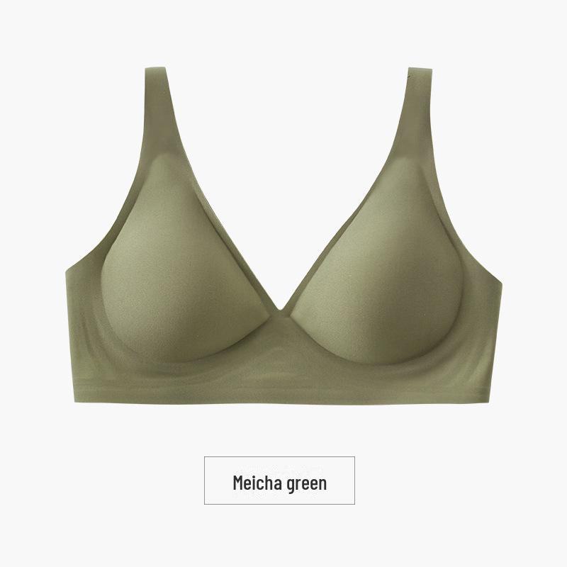 "Women's French-Style Seamless Soft Support Jelly Underwear Bra Set - Comfortable, No Steel Ring, Adjustable, Gathered Design"