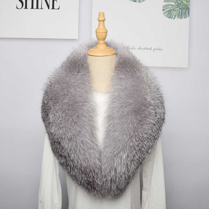 MWFur Silver Fox Fur Collar Scarf Winter Women Fluffy Neck Warmer Fashion Hand Made Winter Scarf Fur Collar