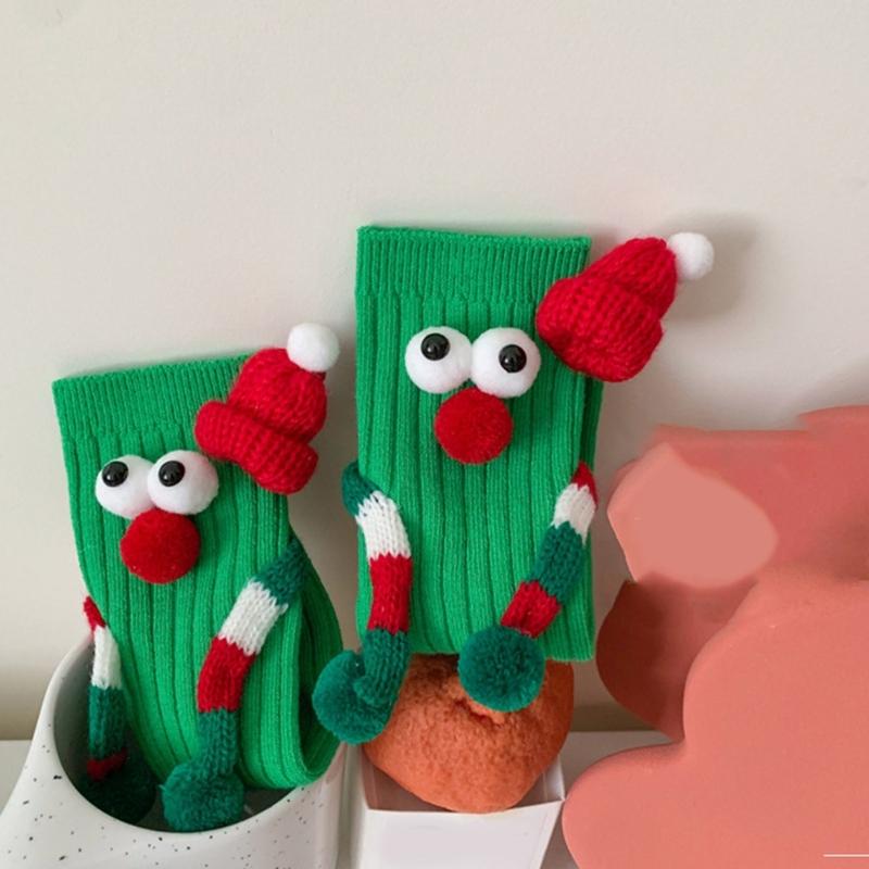Children Christmas Party Decors Socks Creative Festival Cartoon Big Eyes Magnetic Hand Middle Tube Socks Hosiery Gift