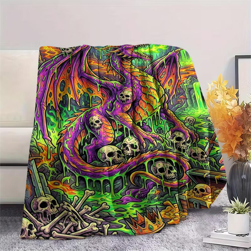 Dragon Elephant Dinosaur Print Flannel Blanket,High quality Comfortable for All Seasons,Home Decor,Warmth and Comfort,Perfect for Christmas Gifts