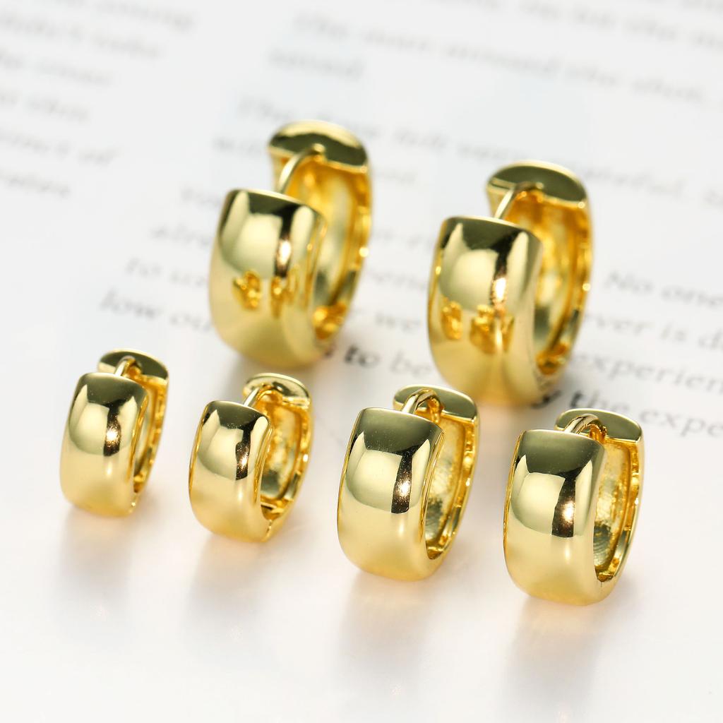 Glossy Stacked Copper Ear Buckles, Electroplated Real Gold Creative Temperament Earrings 3 Pairs Of Earrings Set