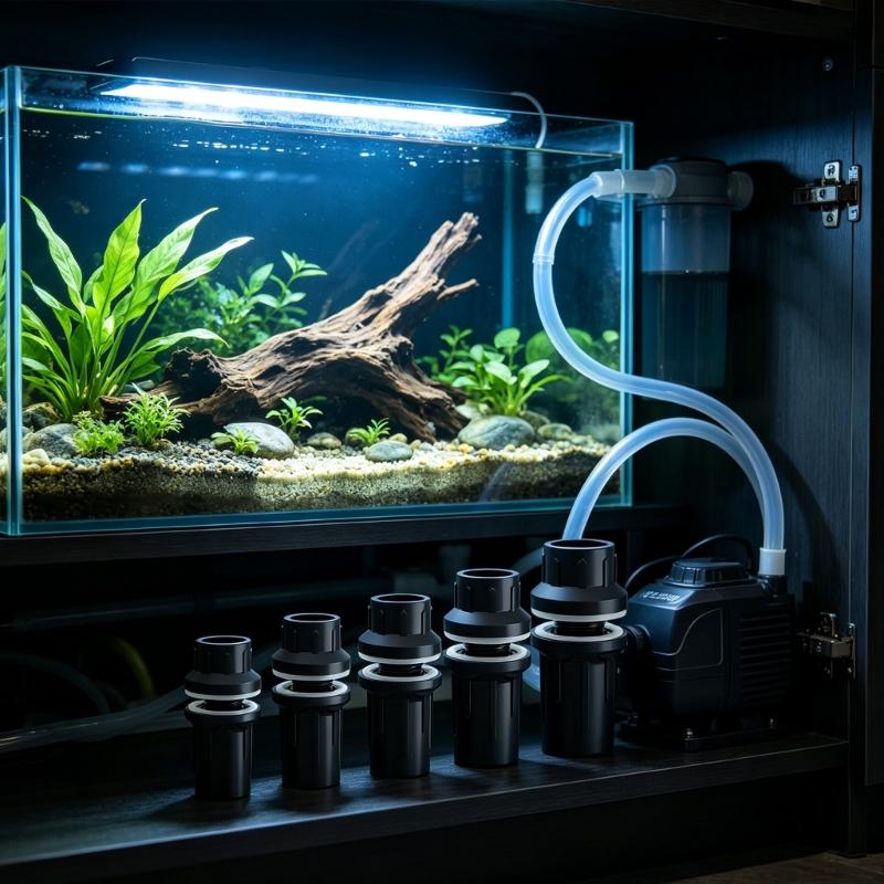 Aquarium Drain Line Connector Set for Pet Habitat Care, Screw-Lock Pipework Body with Seal Washers for Filter Line Work