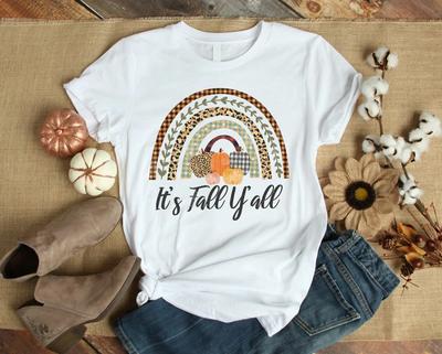 It's Fall Y'all Boho Leopard Buffalo Plaid Pumpkin Autumn Fall Gift Men's and Women's T-shirts