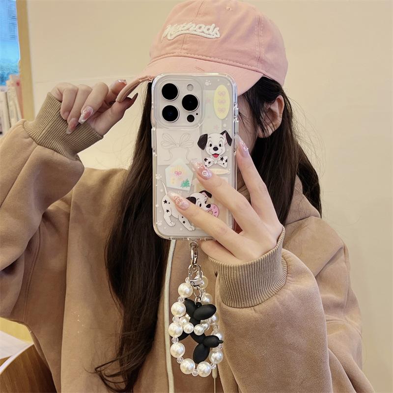 Frosted Spotted Dog for iPhone14promax Apple 16 Round Edge Phone Case 13 Creative 15 Chain Women