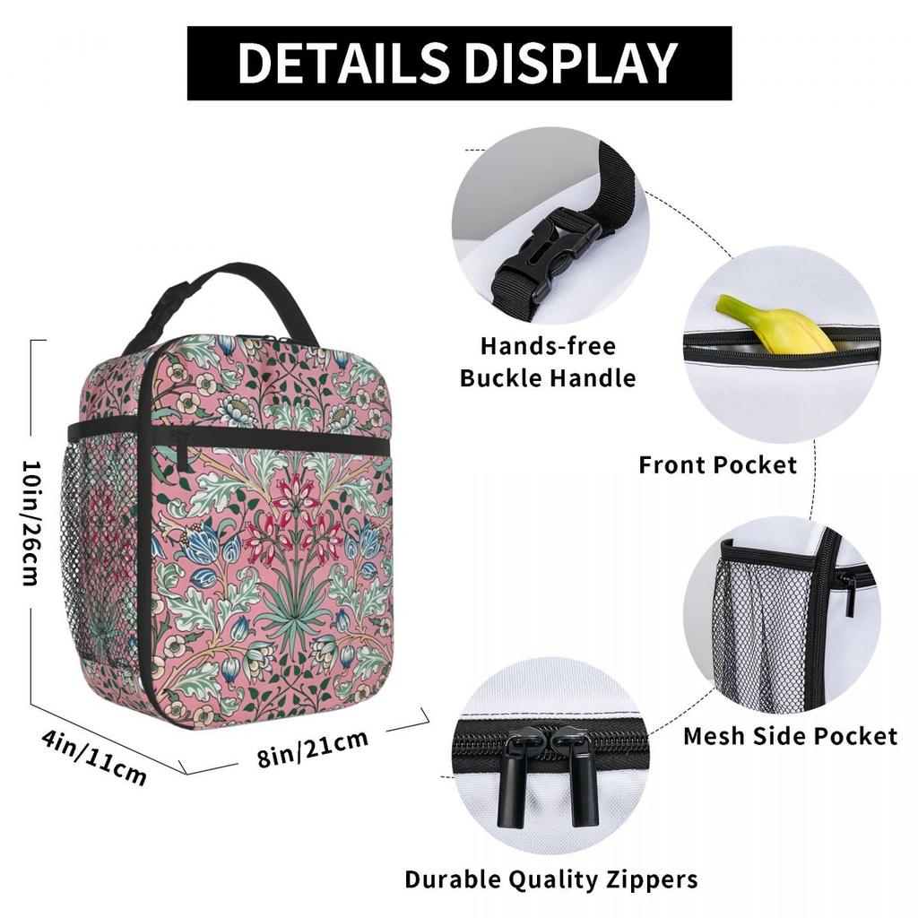 William Morris Lunch Bag Flower Print Aesthetic Lunch Box Outdoor Picnic Portable Thermal Lunch Bags Print Cooler Bag