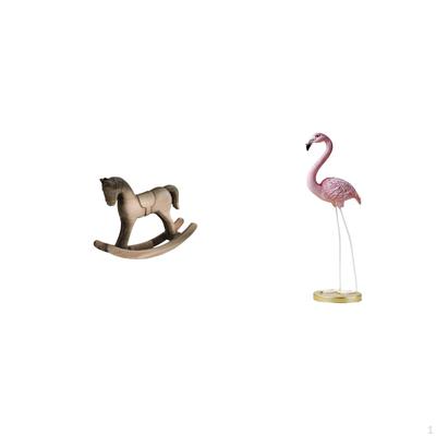 Retro Artistic Flamingo Horse Sculpture Resin Wood Ornament for Modern Home Garden Centerpiece