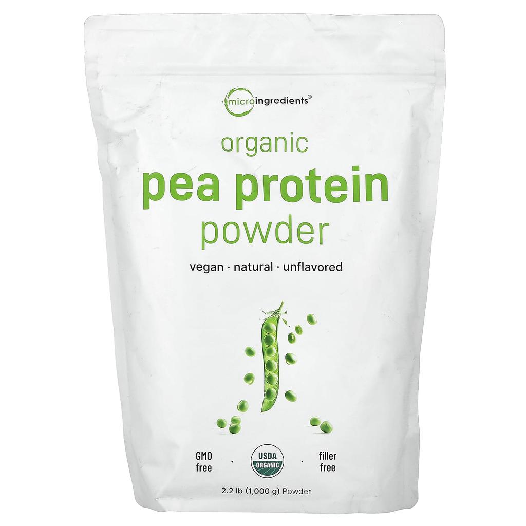 Micro Ingredients, Organic Pea Protein Powder, Unflavored, 1,000g (1.10lbs)