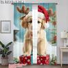 2Pcs,2D Plane Printing Popular Curtain Panels Merry Christmas Puppy Gift Polyester Easy Install (Without Rod) Decorations For