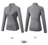 Women's Quick-Dry Long Sleeve Bodycon Sports Yoga Top with Half-Zip and Stand-Up Collar.