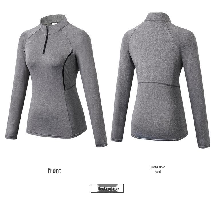 Women's Quick-Dry Long Sleeve Bodycon Sports Yoga Top with Half-Zip and Stand-Up Collar.