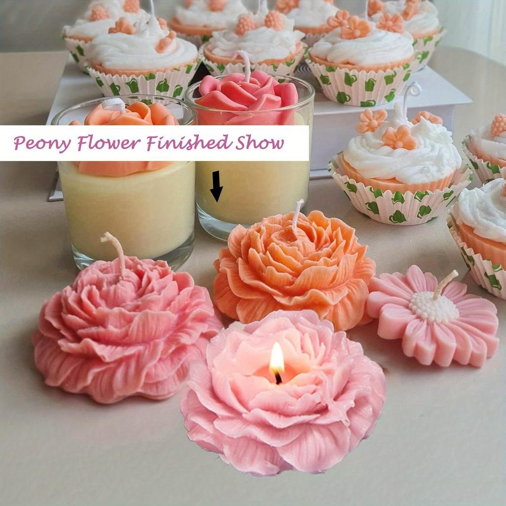 1/3/5Pcs 3D Peony Silicone Mold Set, S/M/L DIY Candle & Soap Molds for Wax, Resin, Plaster, Valentine/Wedding Decor