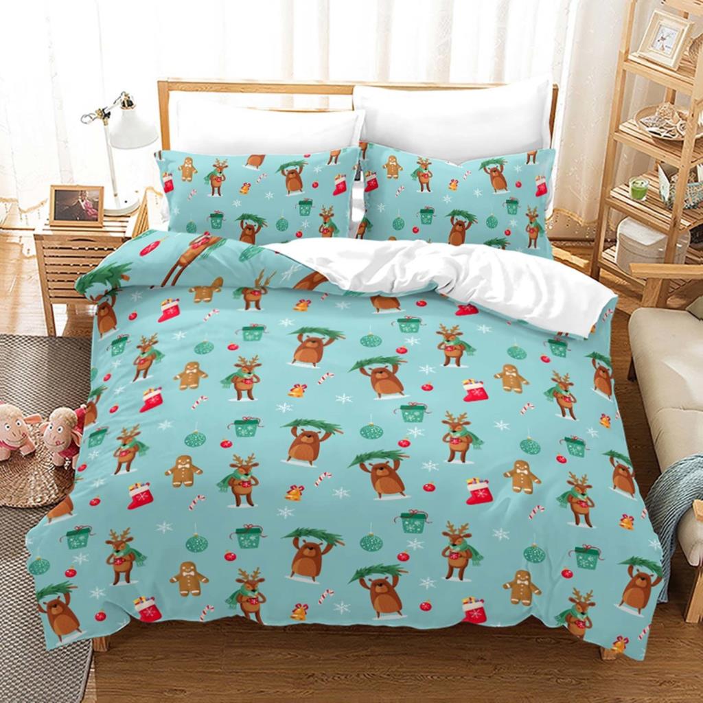 Christmas Duvet Cover Set Santa Claus Printed Bedding Set Twin Size For Child Kids Adult New Year Gift Polyester Bedclothes