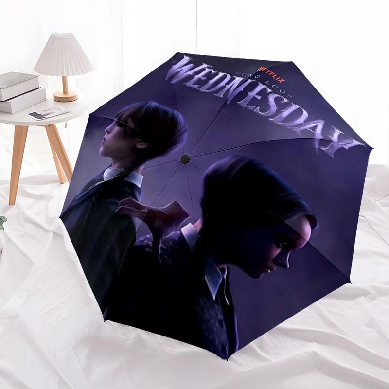 

1pc Wednesday Addams Automatic Umbrella Design, Cute Cartoon Pattern, Portable Outdoor Umbrella, Perfect, Holiday Gift for Disney fans.I100