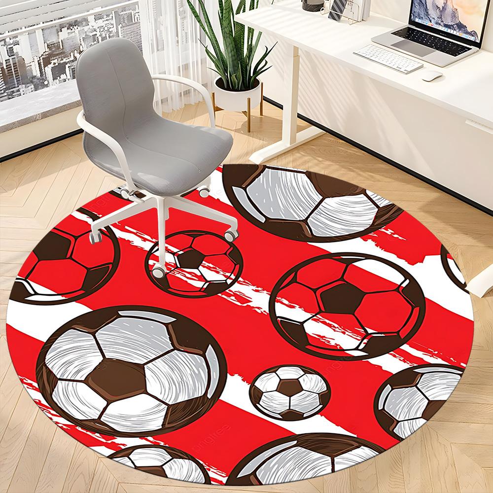 1PC Soccer Balls Pattern Office Round Area Rug, Indoor Mat Suitable ForOffice, Under Office Chairs Bedroom Living Room Home Decor, Room Deco, D086