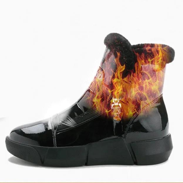 Waterproof Leather Snow Boots Woman Short Boots Women Long Plush Warm Ankle Booties Flat Footwear High Top Casual Sports Side Zipper Cotton Boots