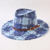 European and American Classic Vintage Distressed Plaid Frayed Jazz Hat, Men's and Women's Outdoor Sun-protection Wide-brim Western Cowboy Hat