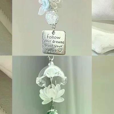 Transparent Keychain Cute Wind Chime Pendant Keyring Mobile Phone Lanyard Kawaii Bag Decorative Accessories Home Decorations