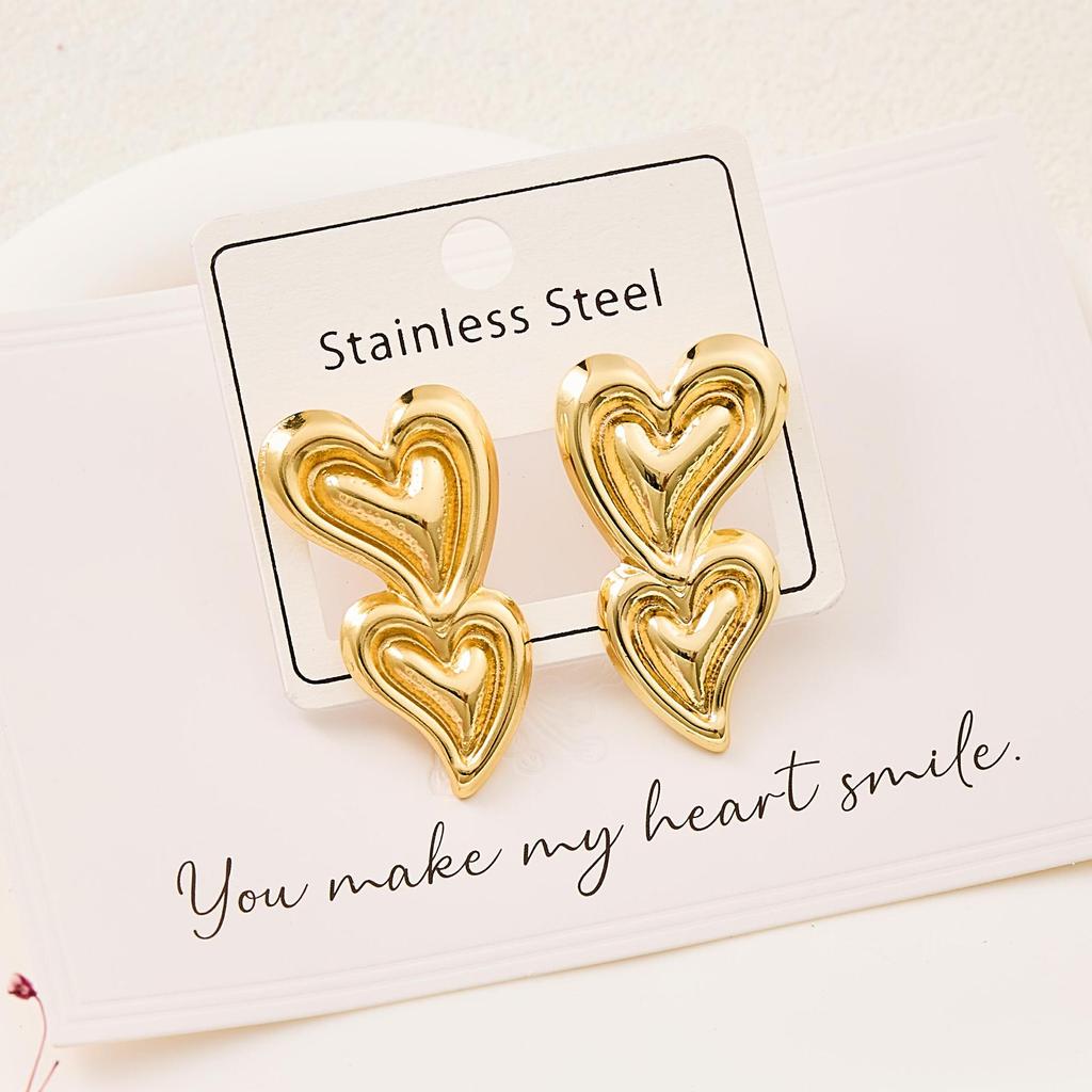 Geometrische Gestreifte Herz Edelstahl Ohrstecker für Damen