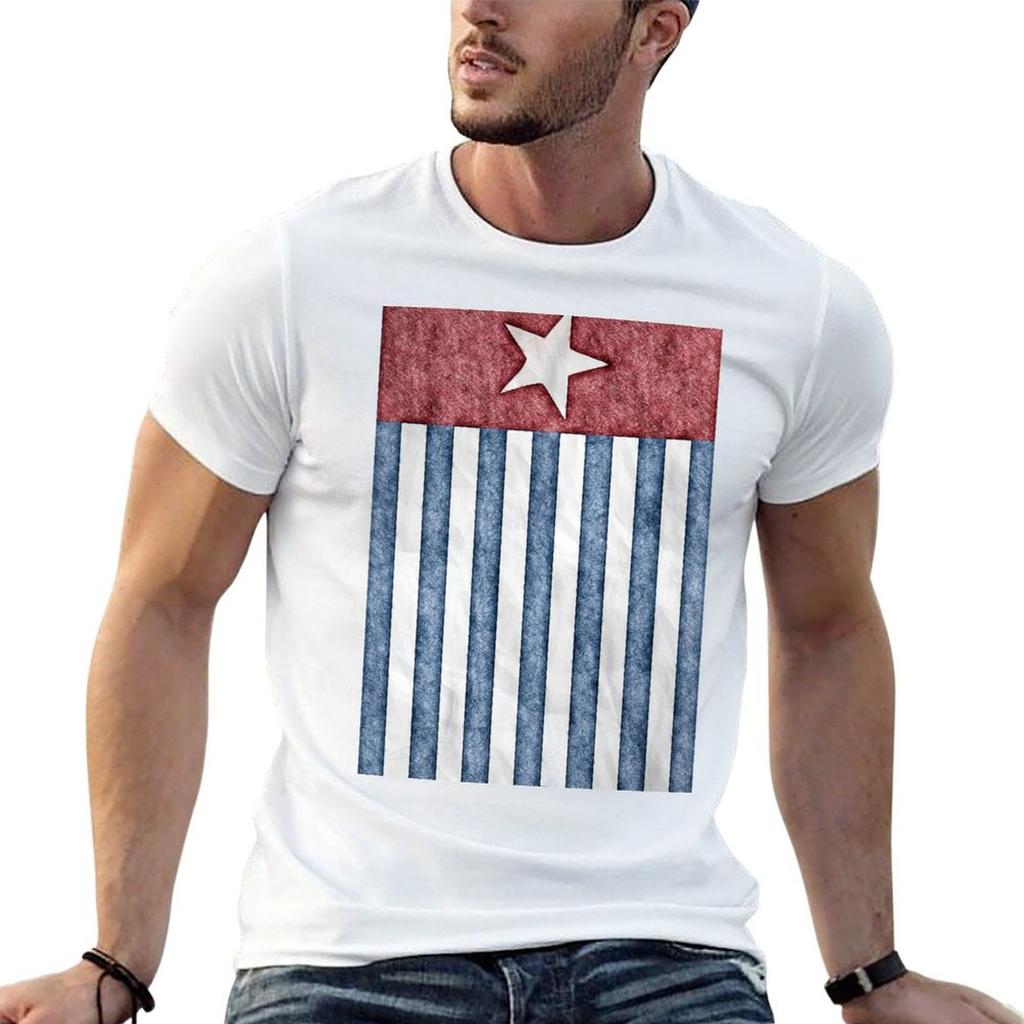 Morning star flag pen and ink vertical TShirt Basic Solid Color Short Sleeve TShirt