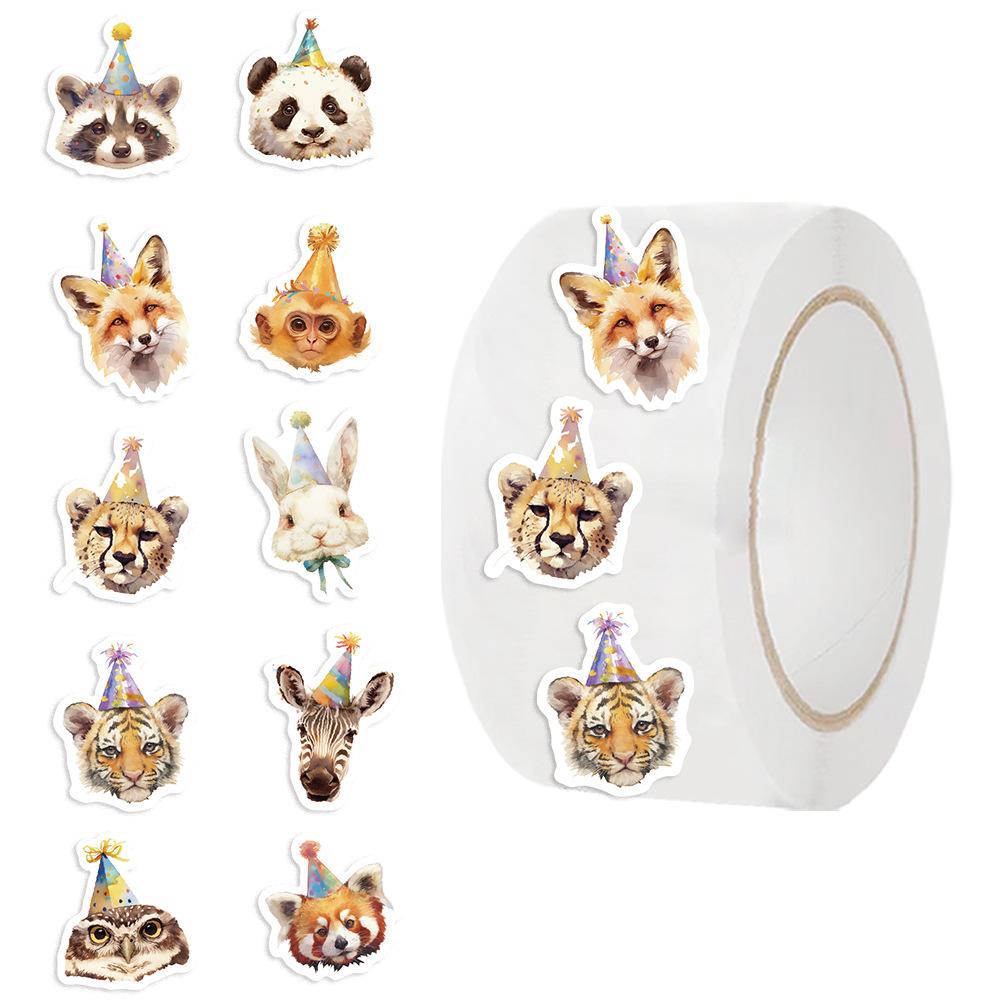 500 Pictures/roll Roll Stickers Tape Birthday Animal Stickers Handbook Material Decorative Envelope Seal Stickers