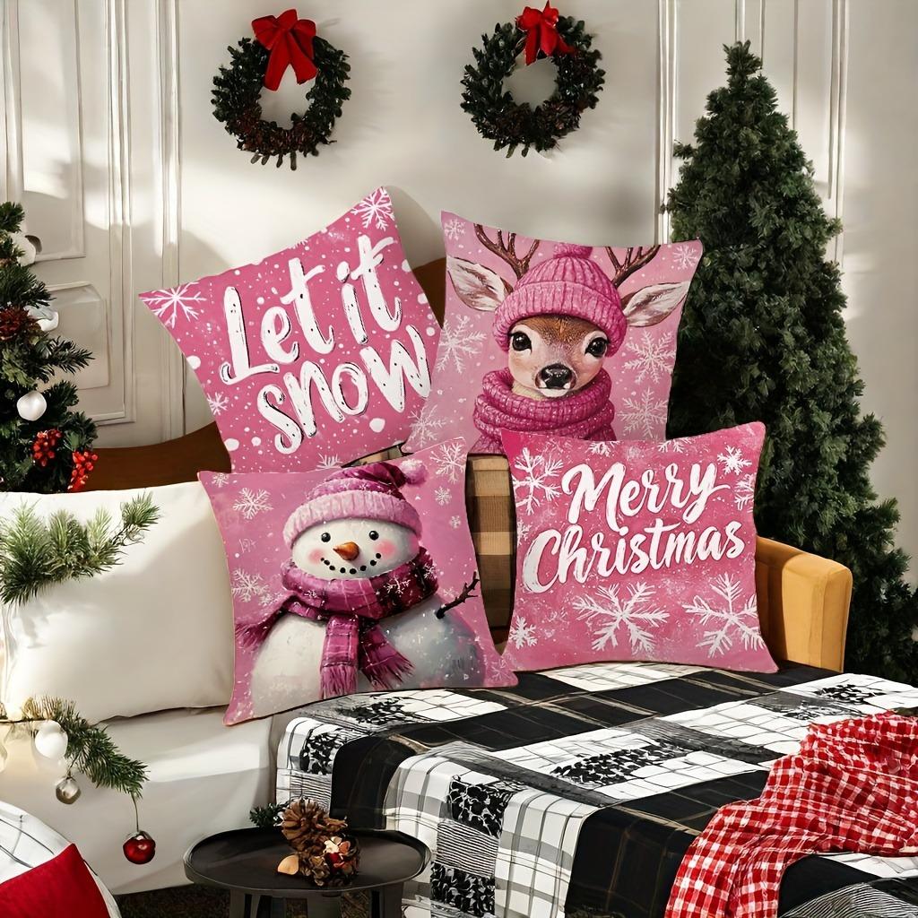 Merry Christmas decoration pillow cover red pink Snowman fawn pattern living room sofa cushion cover room home decoration