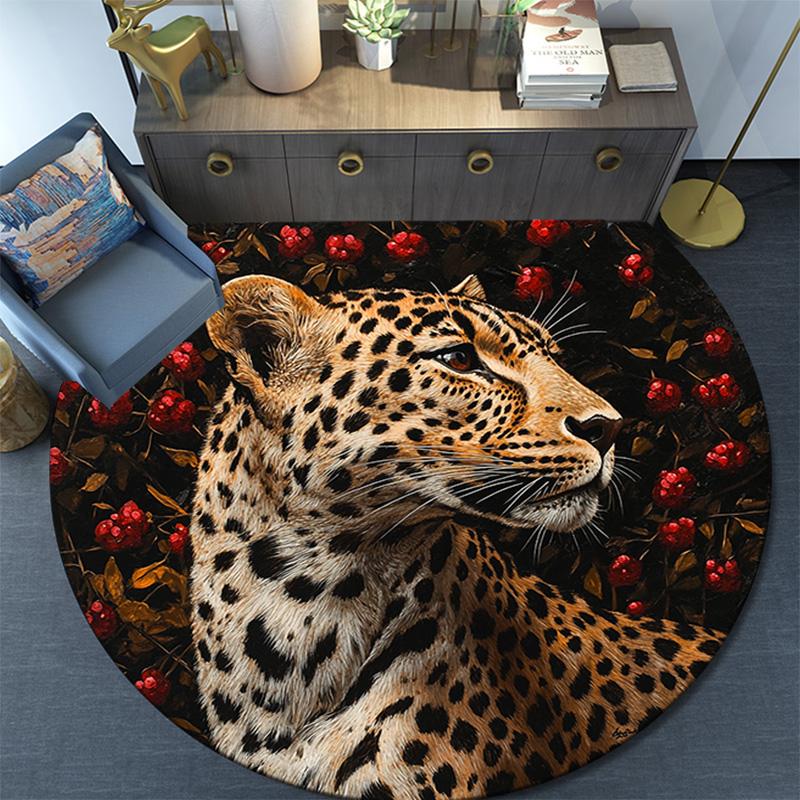 Runder Leoparden-Teppich, Teppich für Wohnzimmer, Schlafzimmer, Sofa, Spielzimmer-Dekor, Rutschfeste Fußmatte