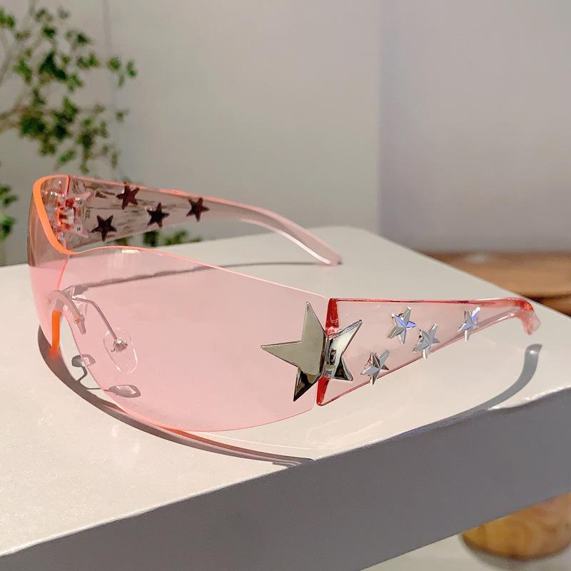 Y2K Rimless Sunglasses Luxury Brand Designer Vintage Pentagram Sun Glasses Punk Hip Hop Pink Sexy Ladies