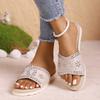 Large size summer new fashion rhinestone versatile platform slippers casual round head canvas lightweight sandals
