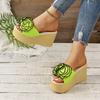 Aphixta Fluorescent Pink Wedge Heels Slippers Women Bohemian Flower Mulers 4cm Platform Sandals Clog Shoe Slides Plus Size 43