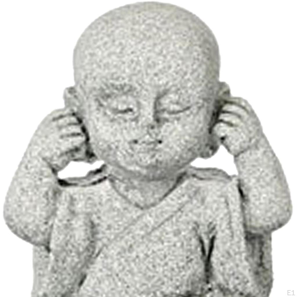 Cute Monk Figurine Buddha Ornaments Sitting Kung Fu Garden, Decorative Delicate Doll Meditating