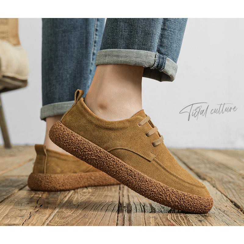 2024 Spring Cow Reversed Fleece Casual Shoes for Men's Korean Edition Lightweight and Breathable Soft Bottom Workwear Mens Shoes